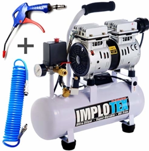 480W Silent Flüsterkompressor Druckluftkompressor 48dB leise ölfrei Kompressor inkl. Ausblaspistole und Druckluftschlauch IMPLOTEX