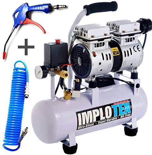 480W Silent Flüsterkompressor Druckluftkompressor 48dB leise ölfrei Kompressor inkl. Ausblaspistole und Druckluftschlauch IMPLOTEX - 1