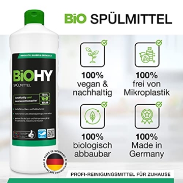 BiOHY Spülmittel (2 x 250ml) + Spülbürste | Bio Geschirrspülmittel ohne schädliche Chemikalien | Flüssiger Fettlöser für frischen Glanz | ideal für Spülmittelspender | biologisch abbaubar - 2