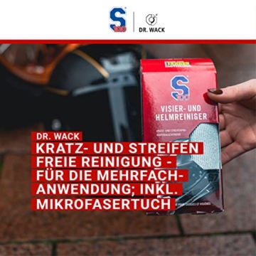 Dr. Wack - S100 Visier- & Helmreiniger 100 ml inkl. Mikrofasertuch I Premium -Reiniger für alle Motorradhelme I Für die schnelle Reinigung unterwegs I Hochwertige Helmpflege – Made in Germany - 2