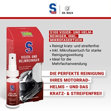 Dr. Wack - S100 Visier- & Helmreiniger 100 ml inkl. Mikrofasertuch I Premium -Reiniger für alle Motorradhelme I Für die schnelle Reinigung unterwegs I Hochwertige Helmpflege – Made in Germany - 4