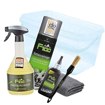 Fahrradreinigungs Bundle - Dr. Wack F100 Fahrradreiniger 750ml, Kettenreiniger 300ml, Kettenöl 100ml, Wascheimer ca. 6L + Nuke Guys Pinsel + detailmate Mikrofasertuch 320GSM - Für alle Fahrräder - 1