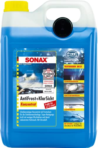 SONAX AntiFrost+KlarSicht Konzentrat (5 Liter) ergibt bis zu 15 Liter Winter-Scheibenwischwasser, sofort mischbereit, schlierenfrei, Antikalk-Effekt, Art-Nr. 03325050 - 1