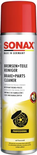 SONAX Bremsen+TeileReiniger (400 ml) entfernt schnell und vollkommen rückstandsfrei Bremsstaub sowie alle öl-, fett- und silikonhaltigen Verschmutzungen und Verkrustungen | Art-Nr. 04834000 - 1