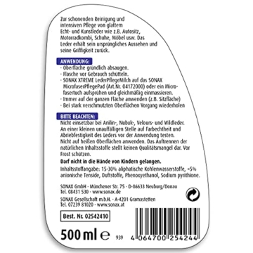 SONAX XTREME LederPflegeMilch (500 ml) Lederreiniger zur schonenden Reinigung und intensiven Pflege von glattem Echt- und Kunstleder, Blau / Art-Nr. 02542410 - 2