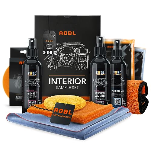 ADBL Autopflege Set: Interior Experience Set Autoreinigungsset Innenpflege - Innenreiniger Glasreiniger Innenraumduft Lufterfrischer Handpolierschwamm Mikrofasertuch Reinigungstuch | 8-teilig - 1