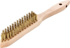 LESSMANN Bürste/Handbürste zur Entfernung von Rost, Schmutz und Farbe | 4 Reihig mit Griff aus Buchenholz | Borsten aus Messingdraht 0,35 mm dick, Gewellt - 1