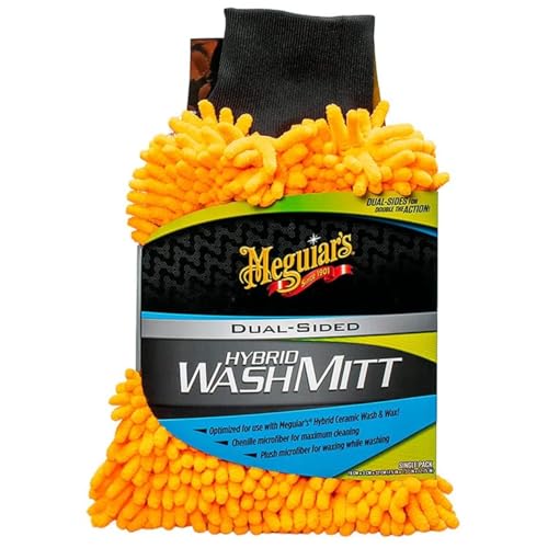 Meguiar's Hybrid Wash Mitt Waschhandschuh - Beidseitige Mikrofaser für optimale Reinigung und Schutz, Maschinenwaschbar, wiederverwendbar, kratzfrei, Autopflege, X210200EU - 1