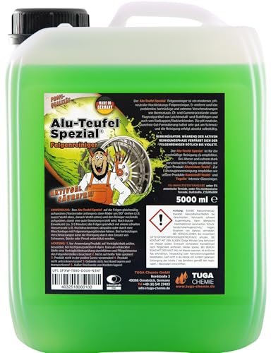 TUGA Chemie Alu-Teufel Spezial Felgenreiniger Grün, 5 L Kanister | Profi Felgenreinigung von Bremsstaub & Schmutz, pH-hautneutral, Materialschonend, Glanzverstärkend, Made in Germany - 1